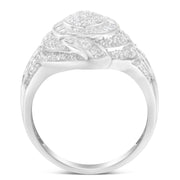 Bids.com .925 Sterling Silver & 1-1/8 Cttw Diamond Marquise Shaped Cluster Triple Halo Knot Cocktail Fashion Ring (I-J Color, I2-I3 Clarity) - Size 6 Rings