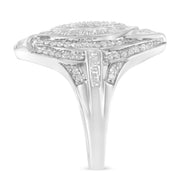 Bids.com .925 Sterling Silver & 1-1/8 Cttw Diamond Marquise Shaped Cluster Triple Halo Knot Cocktail Fashion Ring (I-J Color, I2-I3 Clarity) - Size 6 Rings
