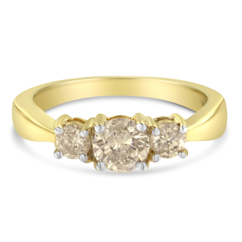 Bids.com 10K Yellow Gold Three Stone Diamond Band Ring (1.00 cttw, J-K Color, I2-I3 Clarity) Rings