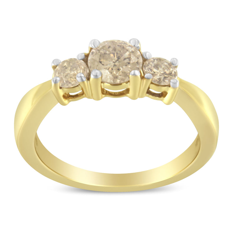 Bids.com 10K Yellow Gold Three Stone Diamond Band Ring (1.00 cttw, J-K Color, I2-I3 Clarity) Rings