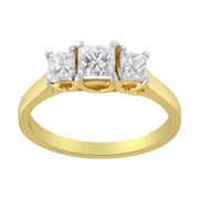 Bids.com 10K Yellow Gold Princess-Cut Diamond Three Stone Band Ring (1 Cttw, J-K Color, I1-I2 Clarity) - Size 6 Rings