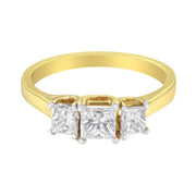 Bids.com 10K Yellow Gold Princess-Cut Diamond Three Stone Band Ring (1 Cttw, J-K Color, I1-I2 Clarity) - Size 6 Rings