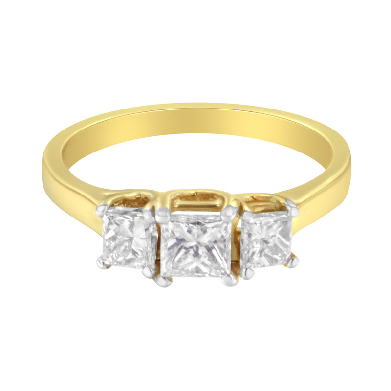 Bids.com 10K Yellow Gold Princess-Cut Diamond Three Stone Band Ring (1 Cttw, J-K Color, I1-I2 Clarity) - Size 6 Rings