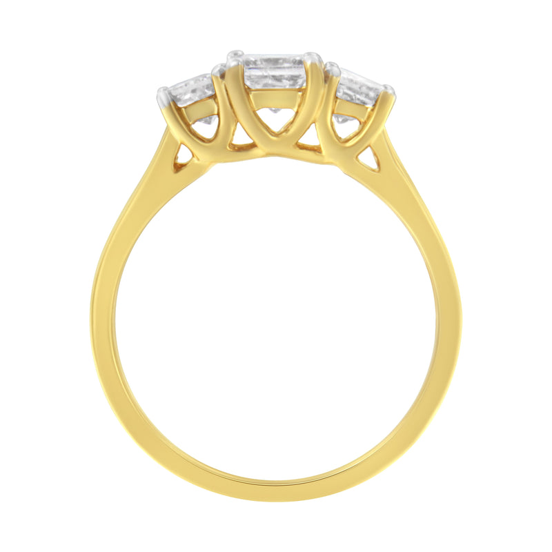 Bids.com 10K Yellow Gold Princess-Cut Diamond Three Stone Band Ring (1 Cttw, J-K Color, I1-I2 Clarity) - Size 6 Rings
