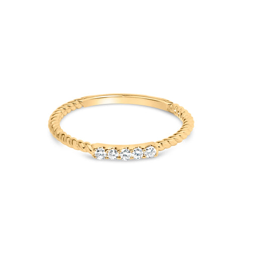 Bids.com 10K Yellow Gold 1/10 Cttw Diamond 5 Stone Braided Shank Band Ring (I-J Color, I2-I3 Clarity)- Ring Size 6 Rings