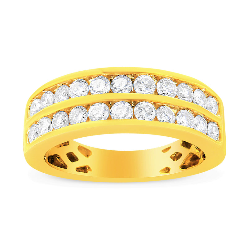 Bids.com 10K Yellow Gold Two-Row Diamond Band Ring (1 Cttw, J-K Color, I1-I2 Clarity) - Size 6 Rings