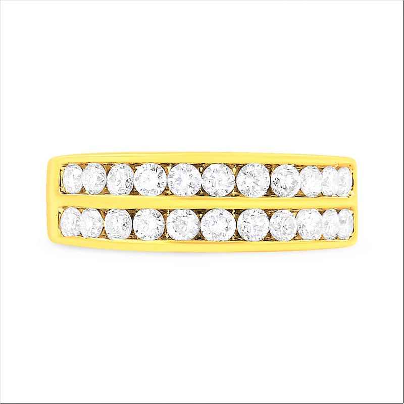 Bids.com 10K Yellow Gold Two-Row Diamond Band Ring (1 Cttw, J-K Color, I1-I2 Clarity) - Size 6 Rings