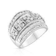 Bids.com .925 Sterling Silver 2.0 Cttw Round & Baguette Cut Diamond Multi-Row Channel Set Tapered Cocktail Fashion Ring (I-J Color, I3 Clarity) - Size 7 Rings