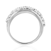 Bids.com .925 Sterling Silver 2.0 Cttw Round & Baguette Cut Diamond Multi-Row Channel Set Tapered Cocktail Fashion Ring (I-J Color, I3 Clarity) - Size 7 Rings