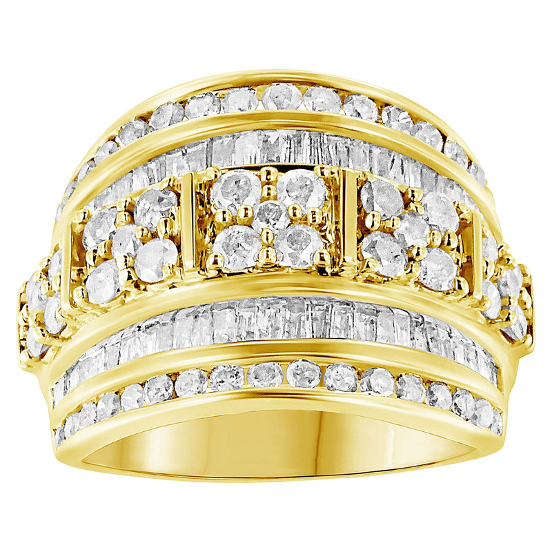 Bids.com .925 Sterling Silver 2.0 Cttw Round & Baguette Cut Diamond Multi-Row Channel Set Tapered Cocktail Fashion Ring (I-J Color, I3 Clarity) - Size 7 Rings