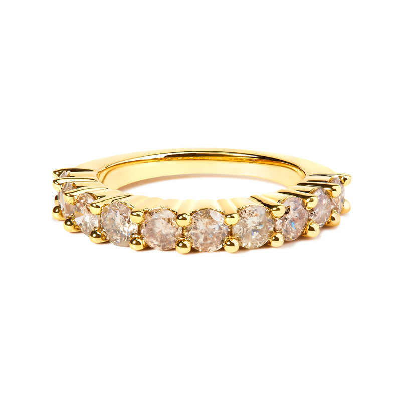 Bids.com 14K Yellow Gold Plated .925 Sterling Silver 2.0 Cttw Round Brilliant Cut Diamond 10 Stone Anniversary Band Ring (J-K Color, I1-I2 Clarity) - Size 6 Rings