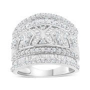 Bids.com .925 Sterling Silver 2.0 Cttw Diamond Edge Multi-Row Ring Band ( J-K Color, I3 Clarity) - Ring Size 7 Rings