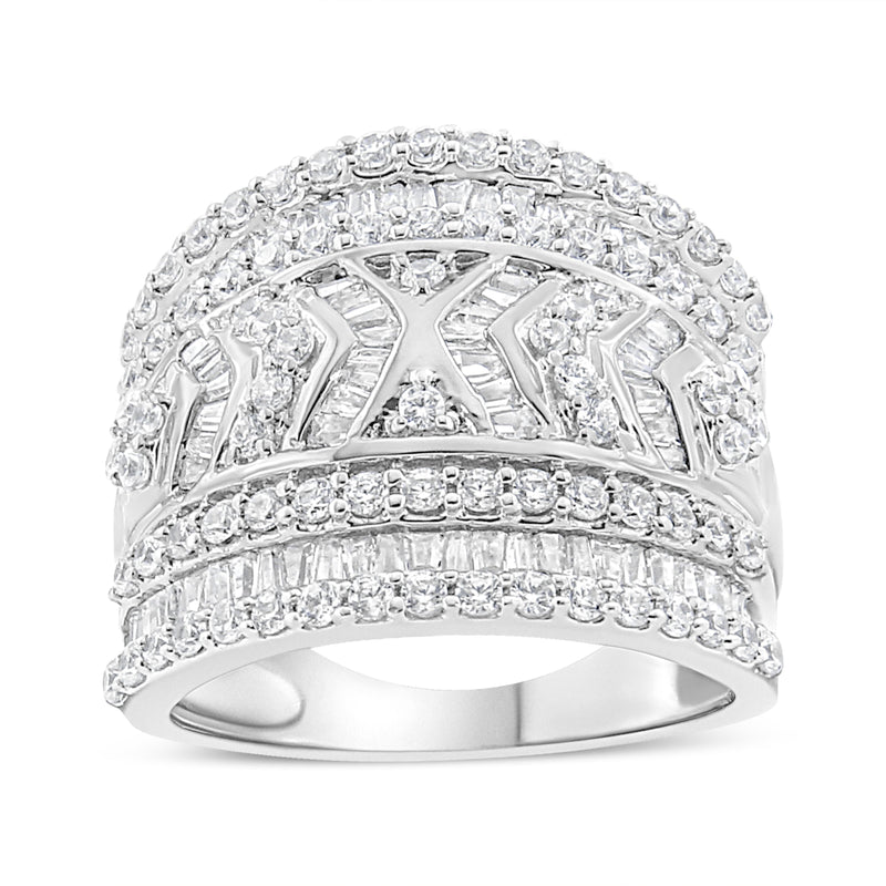 Bids.com .925 Sterling Silver 2.0 Cttw Diamond Edge Multi-Row Ring Band ( J-K Color, I3 Clarity) - Ring Size 7 Rings