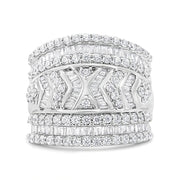 Bids.com .925 Sterling Silver 2.0 Cttw Diamond Edge Multi-Row Ring Band ( J-K Color, I3 Clarity) - Ring Size 7 Rings