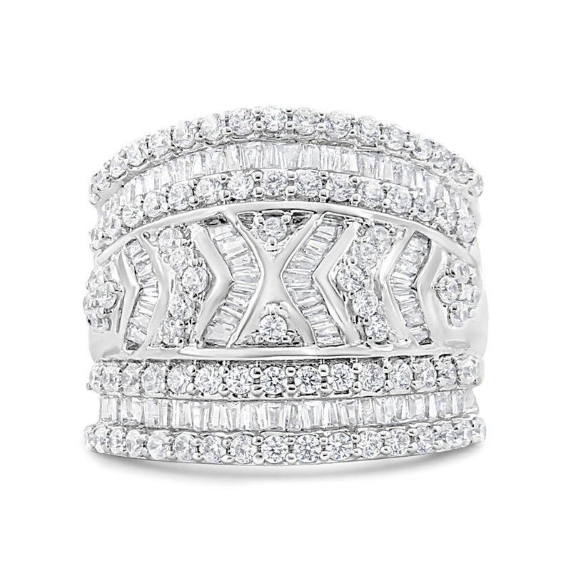 Bids.com .925 Sterling Silver 2.0 Cttw Diamond Edge Multi-Row Ring Band ( J-K Color, I3 Clarity) - Ring Size 7 Rings
