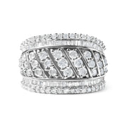 Bids.com .925 Sterling Silver 2.00 Cttw Diamond Fashion Multi Row Cocktail Ring (H-I Color, I2-I3 Clarity) - Ring Size 7 Rings