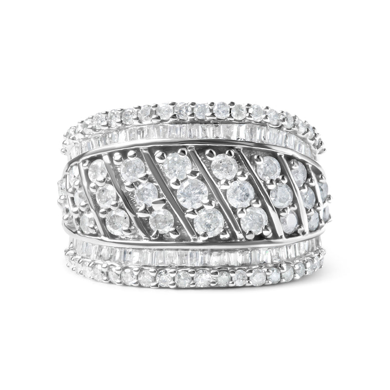 Bids.com .925 Sterling Silver 2.00 Cttw Diamond Fashion Multi Row Cocktail Ring (H-I Color, I2-I3 Clarity) - Ring Size 7 Rings