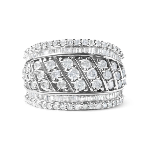 Bids.com .925 Sterling Silver 2.00 Cttw Diamond Fashion Multi Row Cocktail Ring (H-I Color, I2-I3 Clarity) - Ring Size 7 Rings