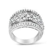 Bids.com .925 Sterling Silver 2.00 Cttw Diamond Fashion Multi Row Cocktail Ring (H-I Color, I2-I3 Clarity) - Ring Size 7 Rings
