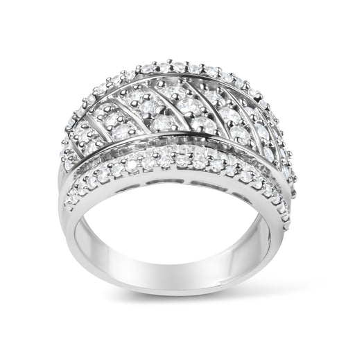Bids.com .925 Sterling Silver 2.00 Cttw Diamond Fashion Multi Row Cocktail Ring (H-I Color, I2-I3 Clarity) - Ring Size 7 Rings