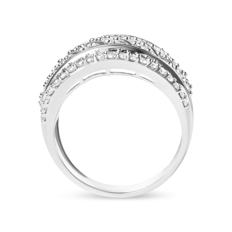 Bids.com .925 Sterling Silver 2.00 Cttw Diamond Fashion Multi Row Cocktail Ring (H-I Color, I2-I3 Clarity) - Ring Size 7 Rings