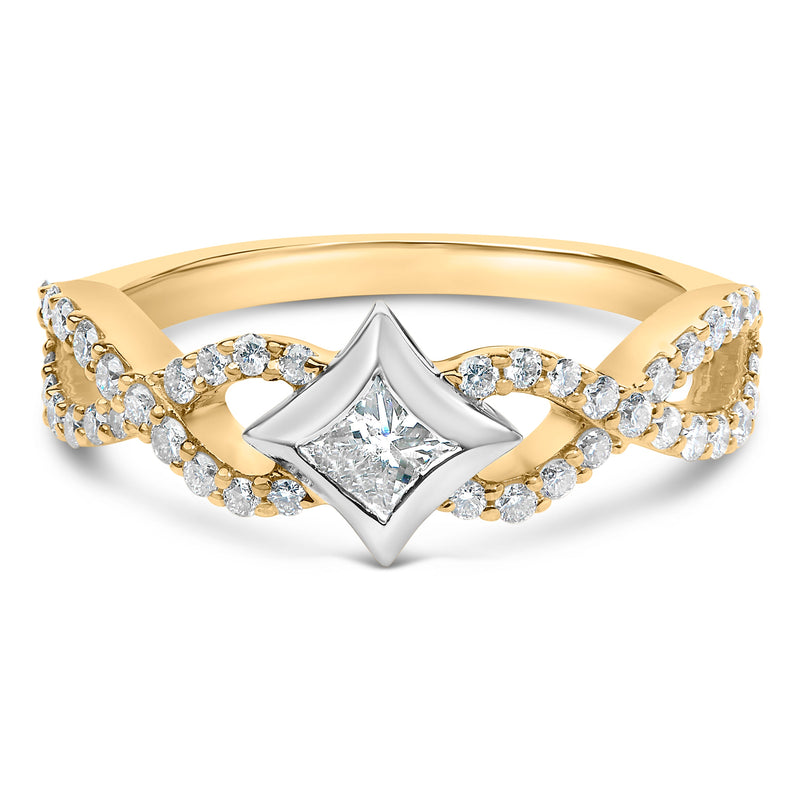 Bids.com 10K Two Tone Color 5/8 Cttw Diamond Kite and Twist Shank Ring (H-I Color,SI2-I1 Clarity) Rings