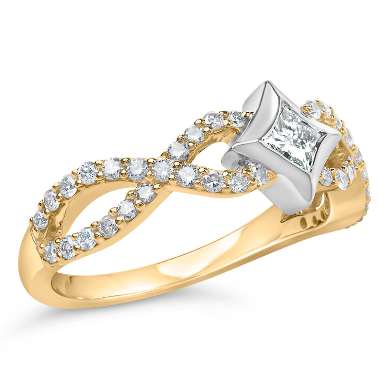 Bids.com 10K Two Tone Color 5/8 Cttw Diamond Kite and Twist Shank Ring (H-I Color,SI2-I1 Clarity) Rings
