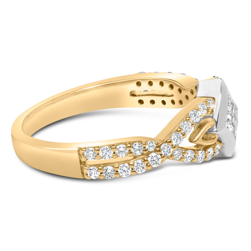 Bids.com 10K Two Tone Color 2/3 Cttw Diamond Kite and Twist Shank Ring (H-I Color,SI2-I1 Clarity) Rings