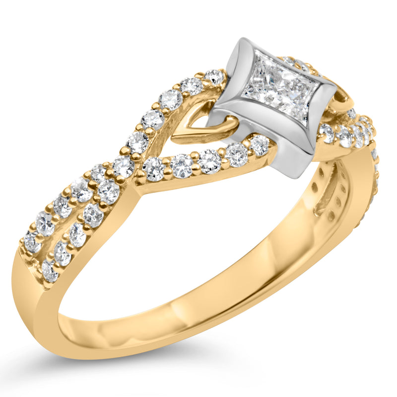 Bids.com 10K Two Tone Color 2/3 Cttw Diamond Kite and Twist Shank Ring (H-I Color,SI2-I1 Clarity) Rings