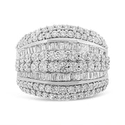 Bids.com .925 Sterling Silver 2.00 Cttw Round and Baguette-Cut Diamond Cluster Ring (H-I Color, I1-I2 Clarity) - Size 7 Rings