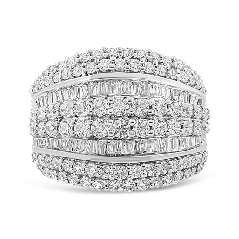 Bids.com .925 Sterling Silver 2.00 Cttw Round and Baguette-Cut Diamond Cluster Ring (H-I Color, I1-I2 Clarity) - Size 7 Rings