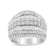 Bids.com .925 Sterling Silver 2.00 Cttw Round and Baguette-Cut Diamond Cluster Ring (H-I Color, I1-I2 Clarity) - Size 7 Rings