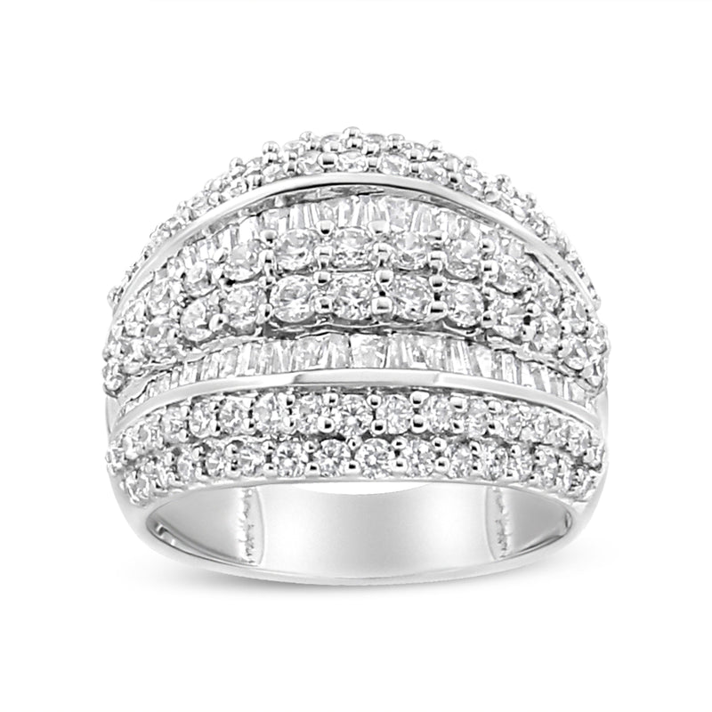 Bids.com .925 Sterling Silver 2.00 Cttw Round and Baguette-Cut Diamond Cluster Ring (H-I Color, I1-I2 Clarity) - Size 7 Rings