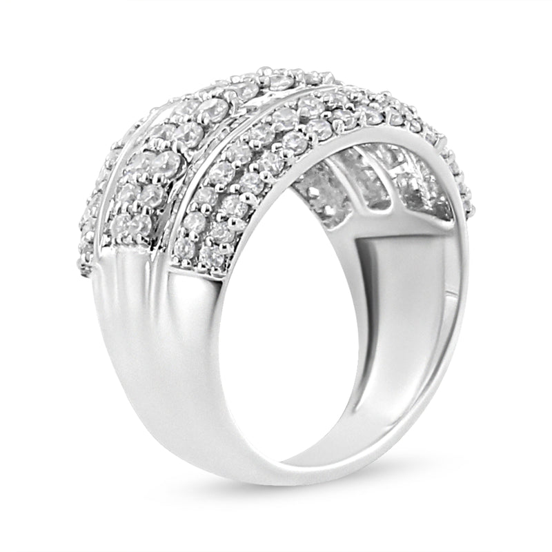 Bids.com .925 Sterling Silver 2.00 Cttw Round and Baguette-Cut Diamond Cluster Ring (H-I Color, I1-I2 Clarity) - Size 7 Rings