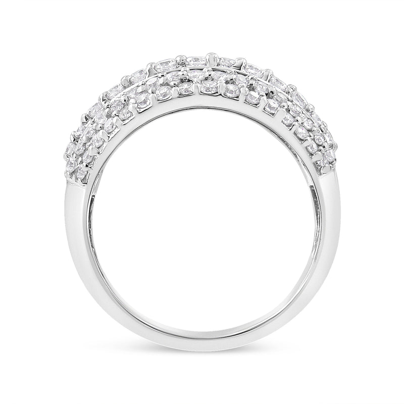 Bids.com .925 Sterling Silver 2.00 Cttw Round and Baguette-Cut Diamond Cluster Ring (H-I Color, I1-I2 Clarity) - Size 7 Rings