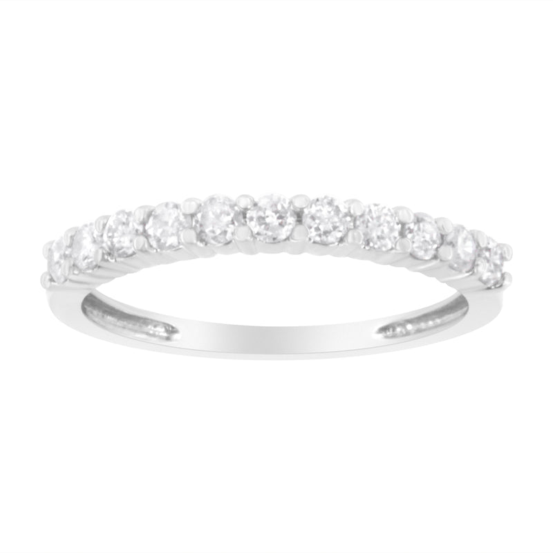 Bids.com IGI Certified 1/2 Cttw Diamond 10K White Gold Prong Set Fluted Band Style Ring (I-J Color, I2-I3 Clarity) - Size 7 Rings
