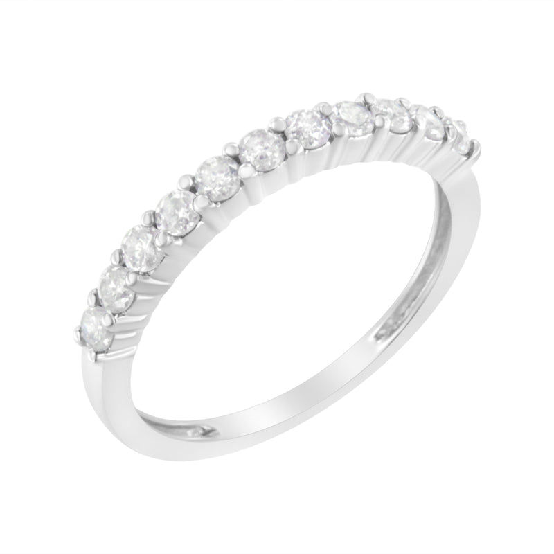 Bids.com IGI Certified 1/2 Cttw Diamond 10K White Gold Prong Set Fluted Band Style Ring (I-J Color, I2-I3 Clarity) - Size 7 Rings