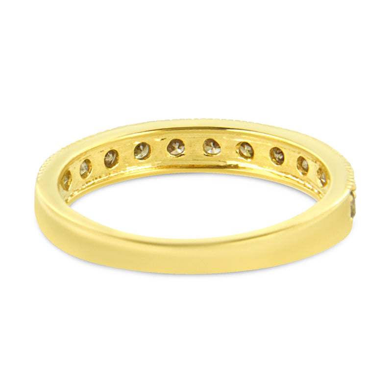 Bids.com IGI Certified 1/2 Cttw Diamond 10K Yellow Gold Prong Set Beaded Milgrain Band Style Ring (J-K Color, I2-I3 Clarity) - Size 7 Rings