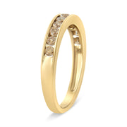 Bids.com 14K Yellow Gold Plated .925 Sterling Silver 1/2 Cttw Channel Set Round Champagne Diamond 11 Stone Band Ring (K-L Color, I1-I2 Clarity) - Size 7 Rings