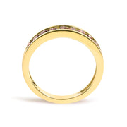 Bids.com 14K Yellow Gold Plated .925 Sterling Silver 1/2 Cttw Channel Set Round Champagne Diamond 11 Stone Band Ring (K-L Color, I1-I2 Clarity) - Size 7 Rings