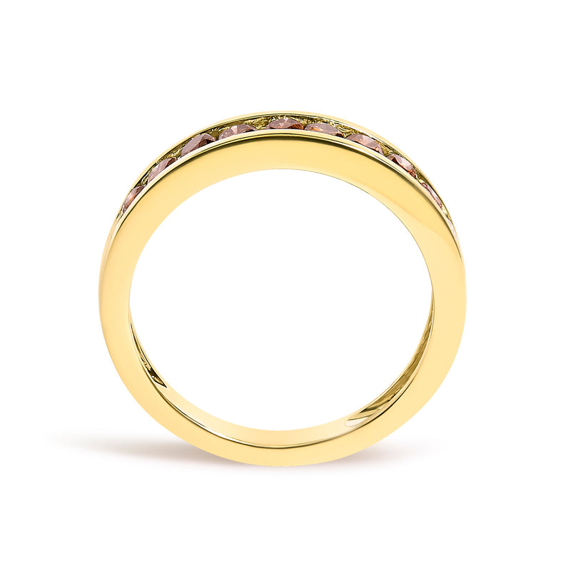 Bids.com 14K Yellow Gold Plated .925 Sterling Silver 1/2 Cttw Channel Set Round Champagne Diamond 11 Stone Band Ring (K-L Color, I1-I2 Clarity) - Size 7 Rings