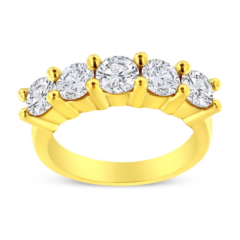 Bids.com 14K Yellow Gold Plated .925 Sterling Silver 2.0 Cttw Shared Prong Set Diamond 5 Stone Wedding Band Ring (J-K Color, I1-I2 Clarity) - Size 7 Rings