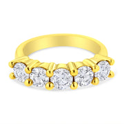 Bids.com 14K Yellow Gold Plated .925 Sterling Silver 2.0 Cttw Shared Prong Set Diamond 5 Stone Wedding Band Ring (J-K Color, I1-I2 Clarity) - Size 7 Rings