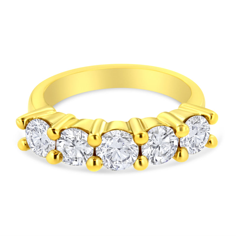 Bids.com 14K Yellow Gold Plated .925 Sterling Silver 2.0 Cttw Shared Prong Set Diamond 5 Stone Wedding Band Ring (J-K Color, I1-I2 Clarity) - Size 7 Rings
