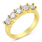 Bids.com 14K Yellow Gold Plated .925 Sterling Silver 1.0 Cttw Shared Prong-set Round Diamond 5 Stone Band Ring (J-K Color, I1-I2 Clarity) - Size 7 Rings