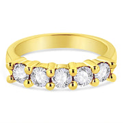 Bids.com 14K Yellow Gold Plated .925 Sterling Silver 1.0 Cttw Shared Prong-set Round Diamond 5 Stone Band Ring (J-K Color, I1-I2 Clarity) - Size 7 Rings