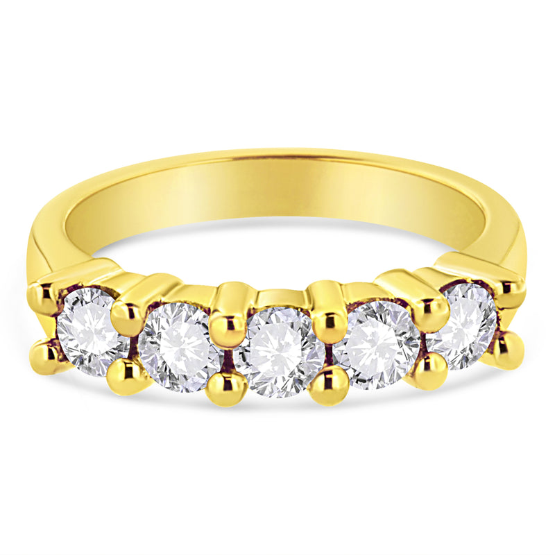 Bids.com 14K Yellow Gold Plated .925 Sterling Silver 1.0 Cttw Shared Prong-set Round Diamond 5 Stone Band Ring (J-K Color, I1-I2 Clarity) - Size 7 Rings
