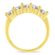 Bids.com 14K Yellow Gold Plated .925 Sterling Silver 1.0 Cttw Shared Prong-set Round Diamond 5 Stone Band Ring (J-K Color, I1-I2 Clarity) - Size 7 Rings