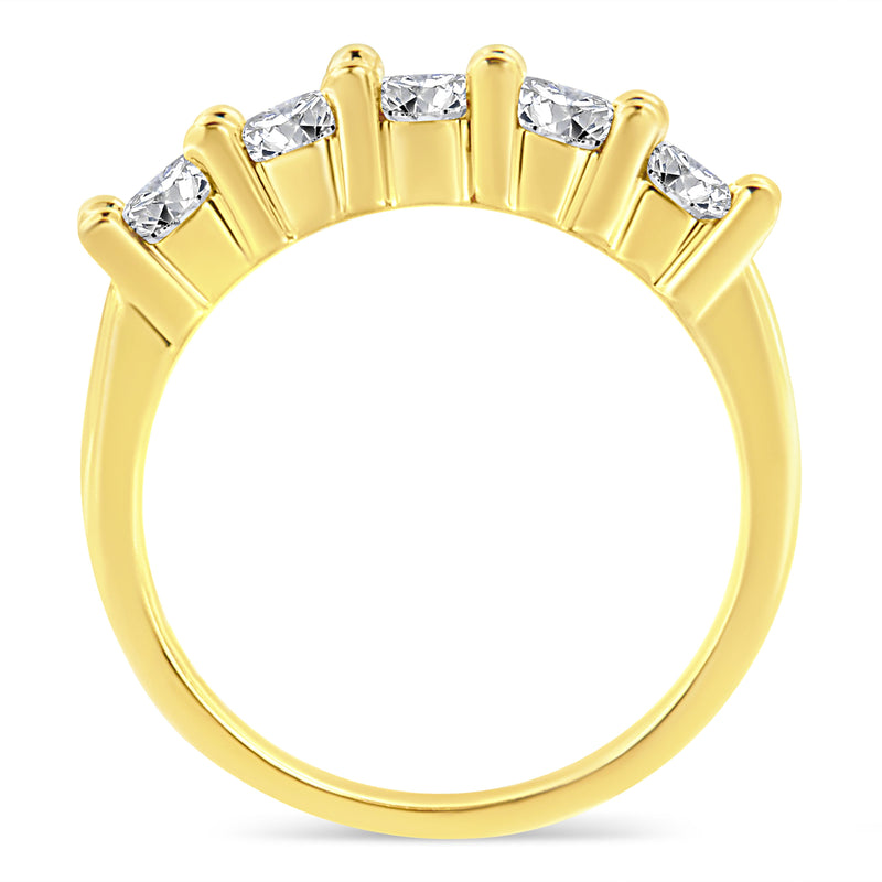 Bids.com 14K Yellow Gold Plated .925 Sterling Silver 1.0 Cttw Shared Prong-set Round Diamond 5 Stone Band Ring (J-K Color, I1-I2 Clarity) - Size 7 Rings