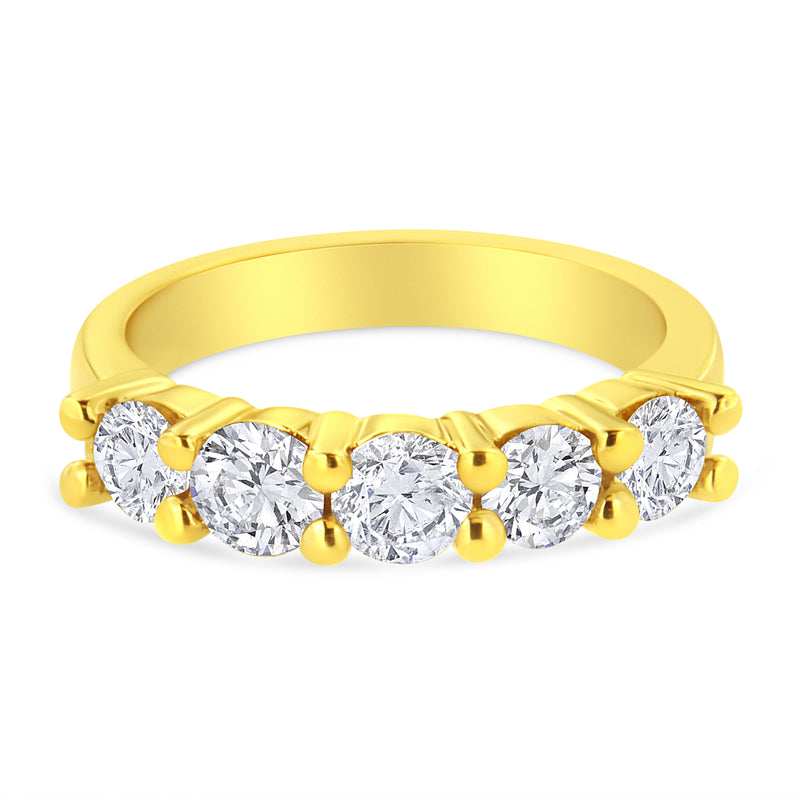 Bids.com 14K Yellow Gold Plated .925 Sterling Silver 1 1/2 Cttw Shared Prong Set Brilliant Round-Cut Diamond Anniversary or Wedding Band Ring (K-L Color, SI2-I1 Clarity) - Size 7 Rings